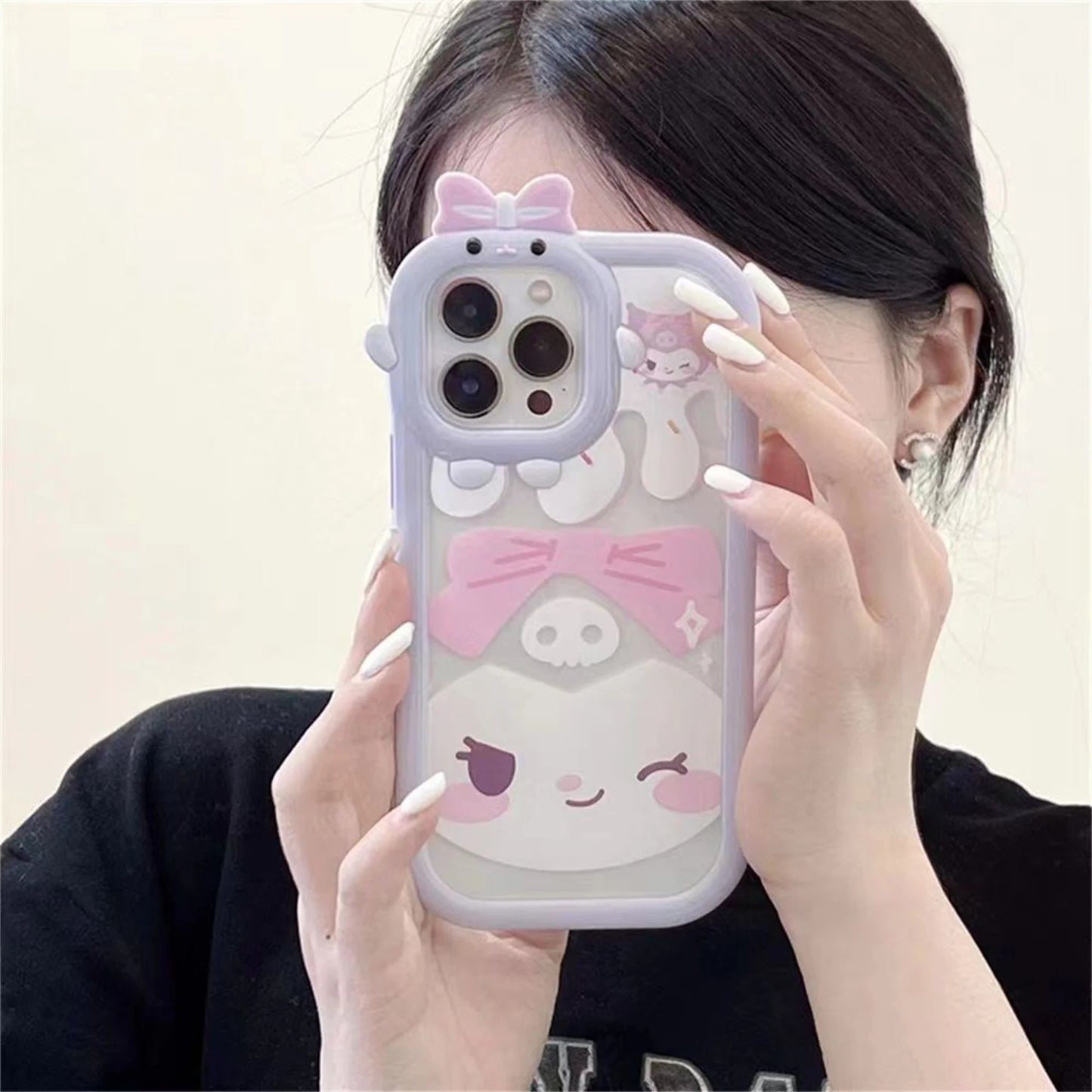 Kuromi Wink Cute Bow Kawaii Purple Pastel Phone Case