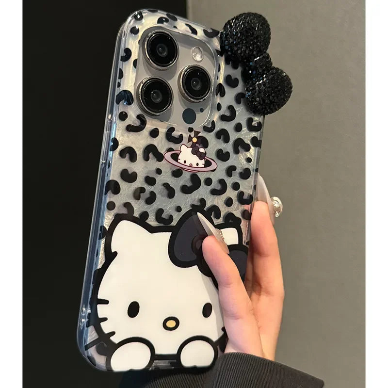 Hello Kitty Leopard Print Diamond Bow Phone Case