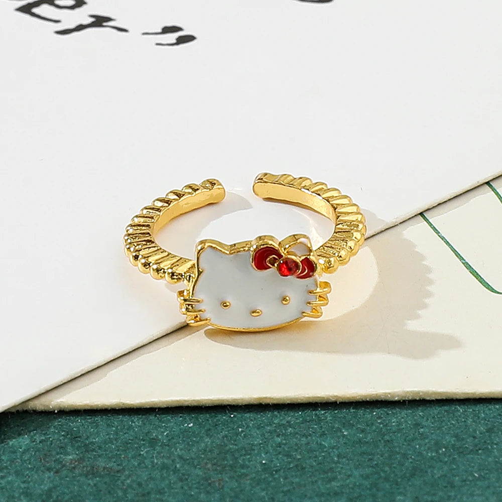 Hello Kitty Gold White Stylish Fashion Kawaii Ring