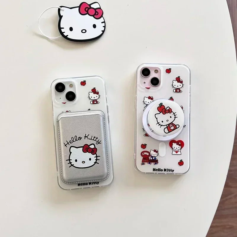 Hello Kitty Red Apple Magnetic Card Wallet Holder Phone Case