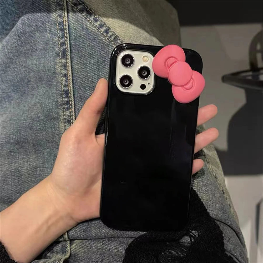 Black Pink Bow Glossy Phone Case