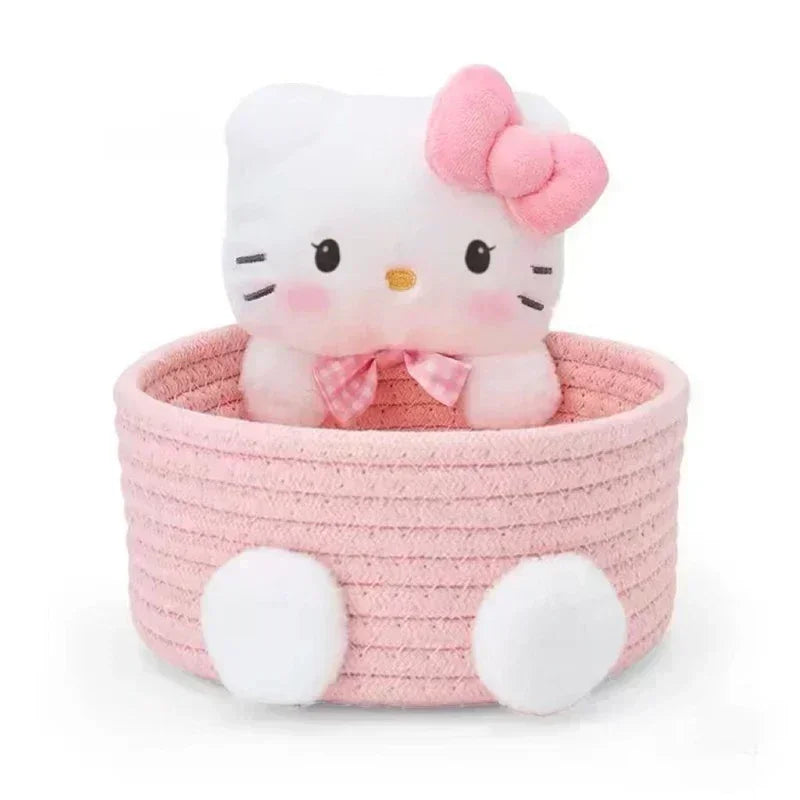 Hello Kitty 50th Anniversary Cute Accessories Handmade Cotton Rope Weaving Storage Basket