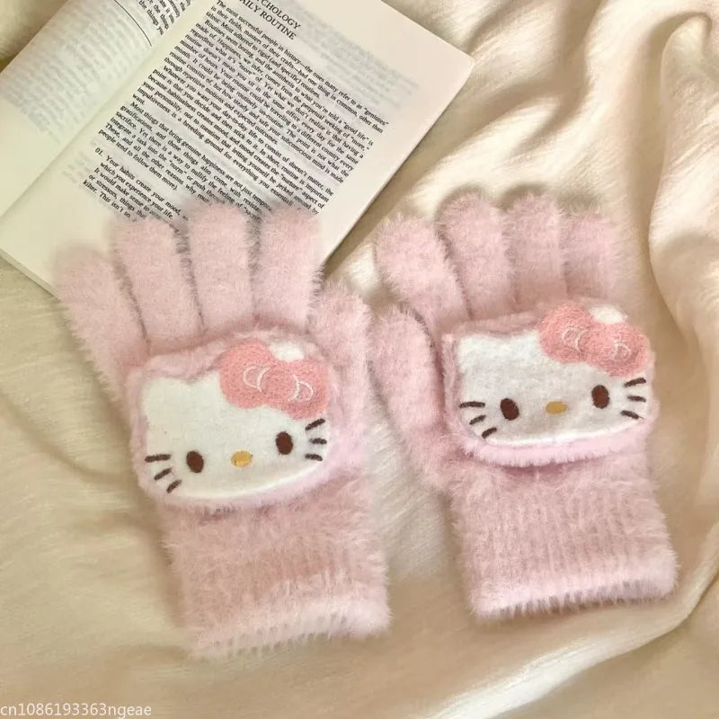 Hello Kitty Plush Fuzzy Warm Winter Gloves