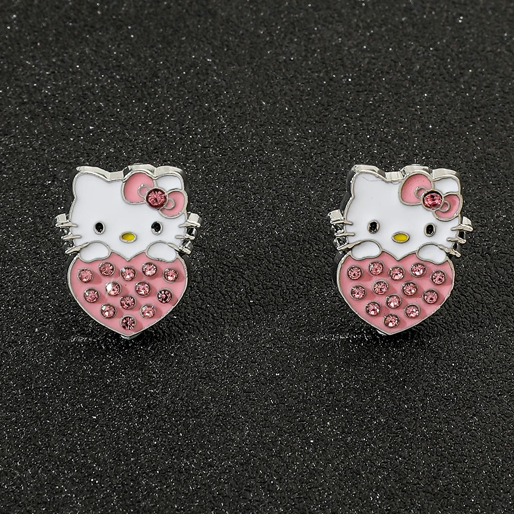 Hello Kitty Sweet Love Heart Rhinestones Earrings