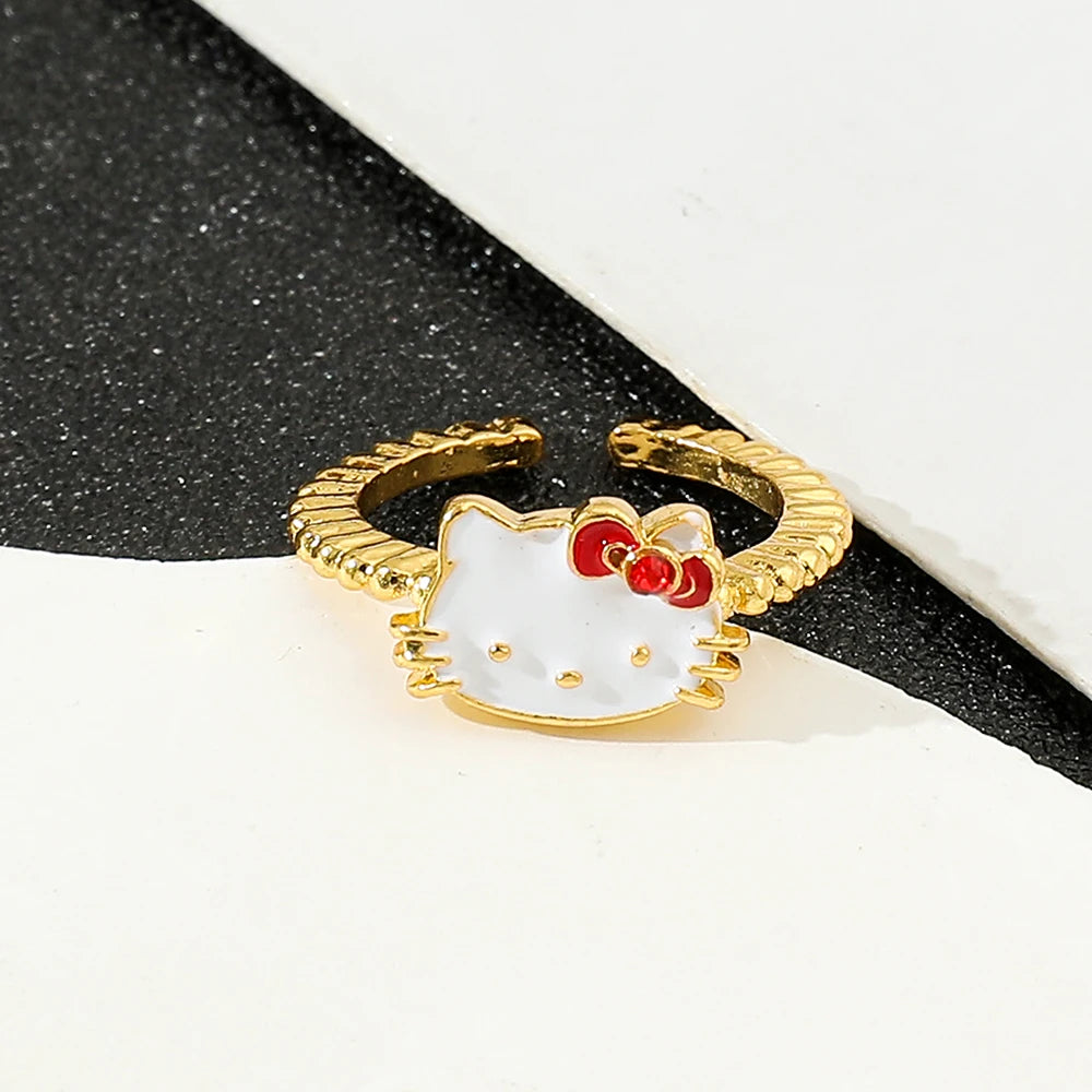 Hello Kitty Gold White Stylish Fashion Kawaii Ring