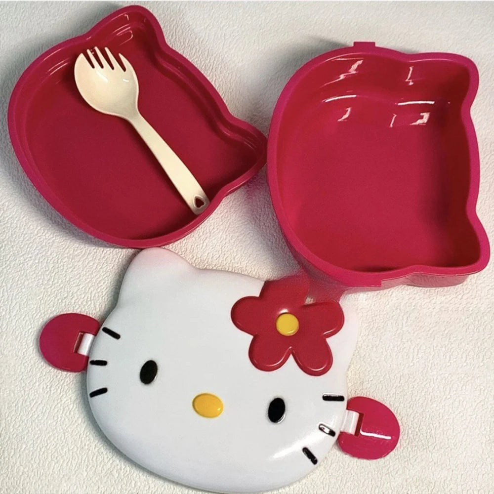 Hello Kitty Lunchbox Student Bento Box Sealed Fruit Box Plate Bow With Spork