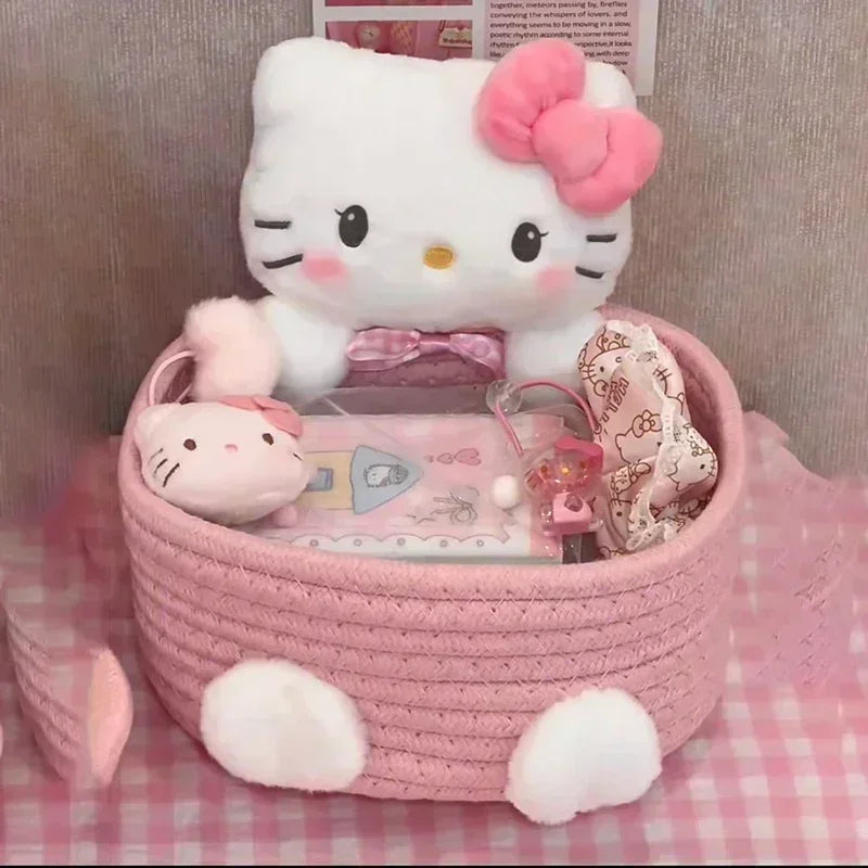 Hello Kitty 50th Anniversary Cute Accessories Handmade Cotton Rope Weaving Storage Basket