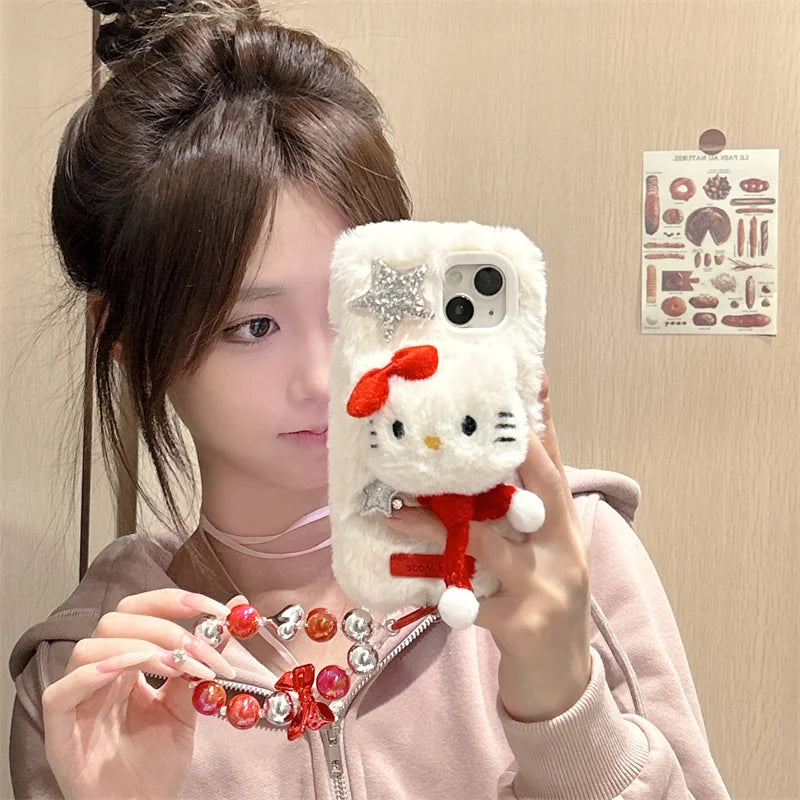 Hello Kitty Luxury Plush Cute Fluffy Christmas Phone Case