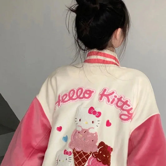 Sanrio Hello Kitty Ice Cream Embroidery Plush Coat Jacket Y2k