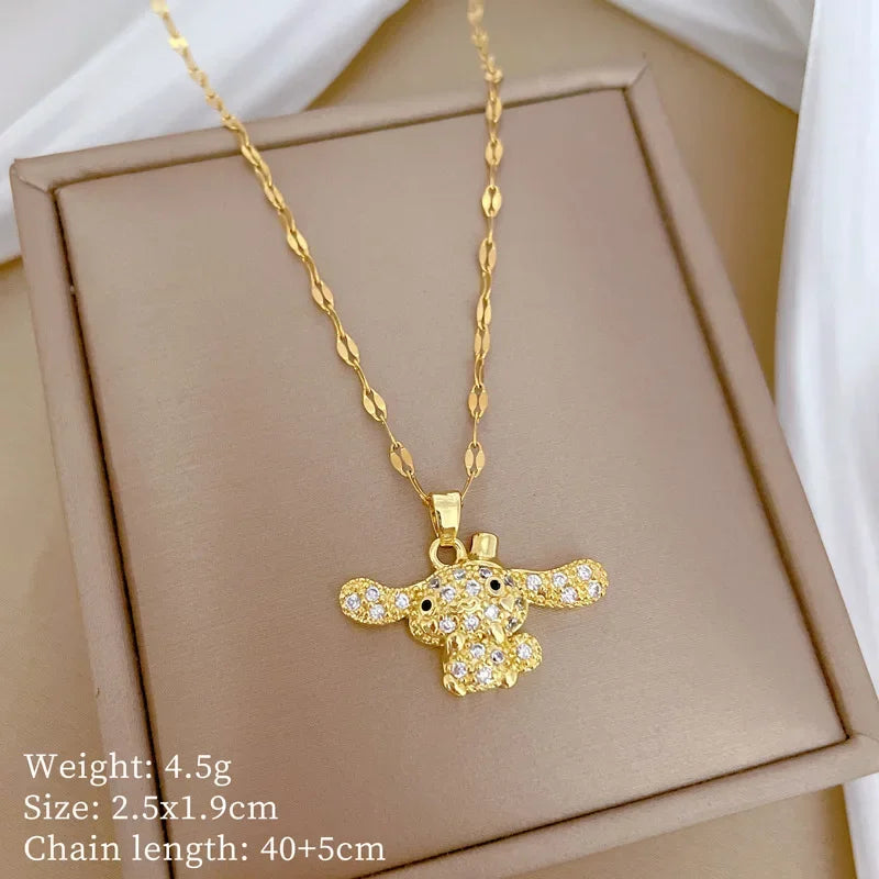 Cinnamoroll Kawaii Rhinestone Gold Necklace