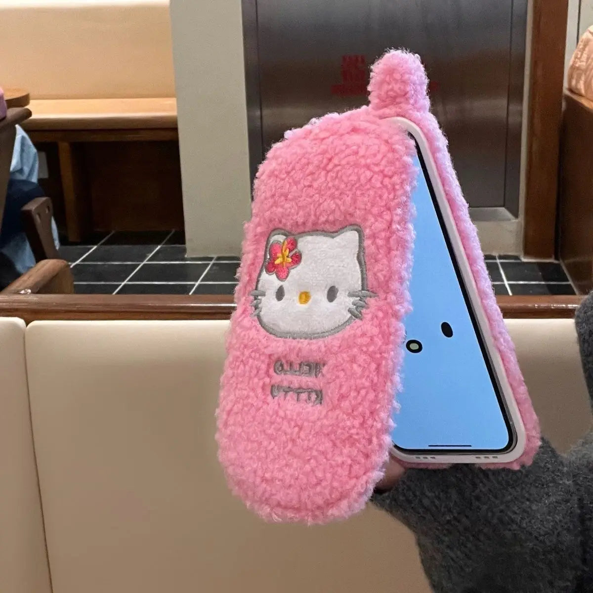 Hello Kitty Pink Plush Fuzzy Mirror Phone Case