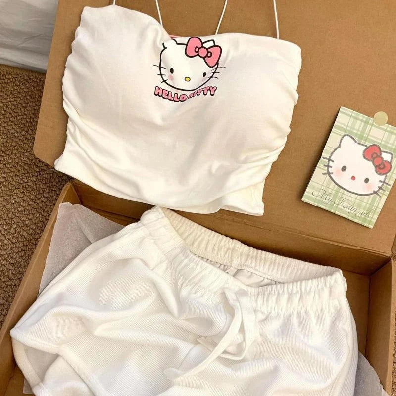 Hello Kitty White Tank Top Shorts Two Piece Set Outfit