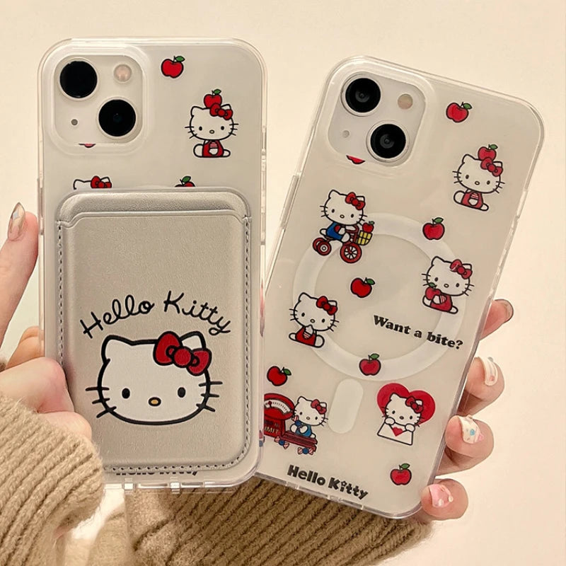 Hello Kitty Red Apple Magnetic Card Wallet Holder Phone Case