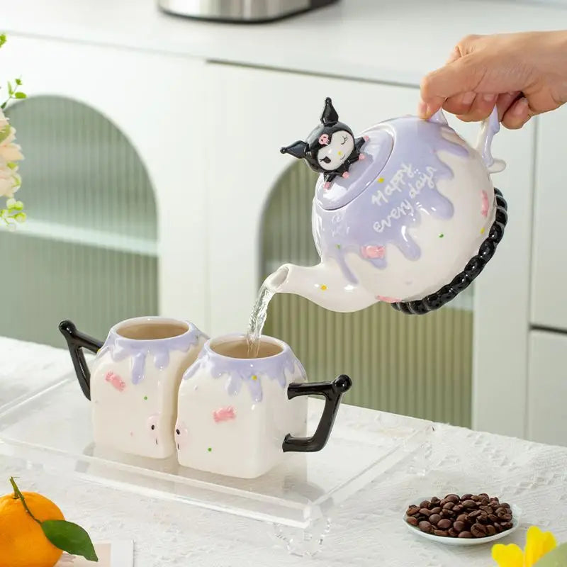 Hello Kitty x Kuromi Kawaii Cute Sprinkle Frosting Drip Tea Cup Set