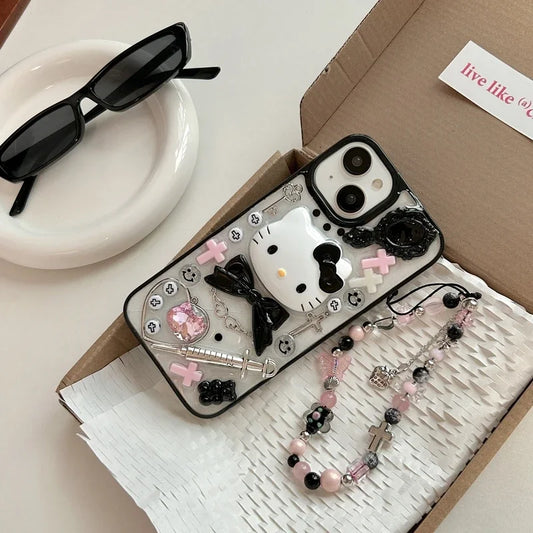 Hello Kitty Kawaii Cute 3D Y2K Transparent Phone Case With Lanyard