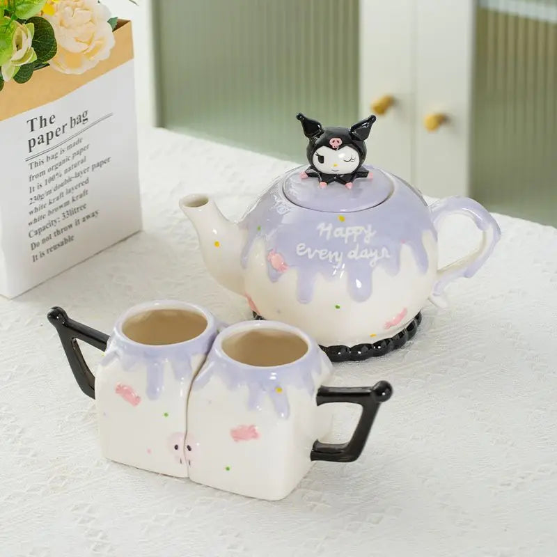 Hello Kitty x Kuromi Kawaii Cute Sprinkle Frosting Drip Tea Cup Set