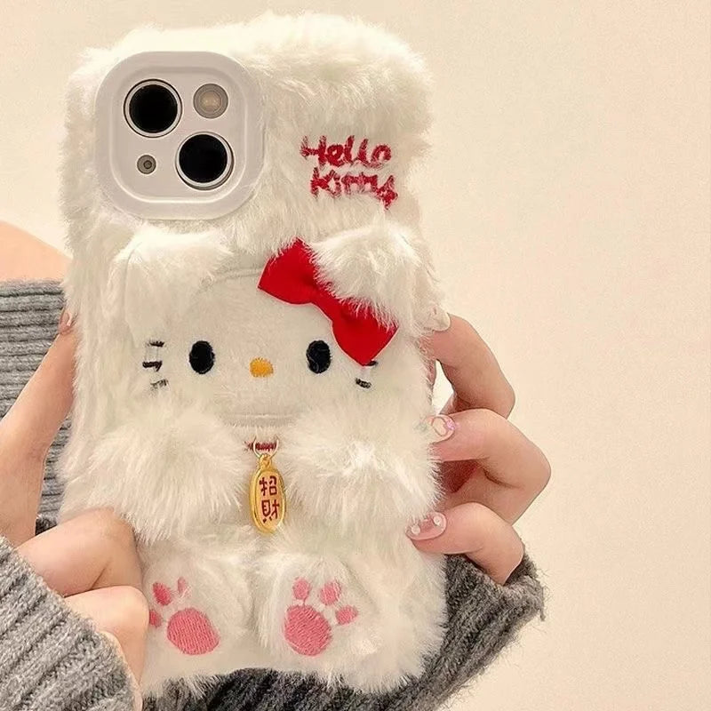 Hello Kitty Fluffy Plush Bear Phone Case