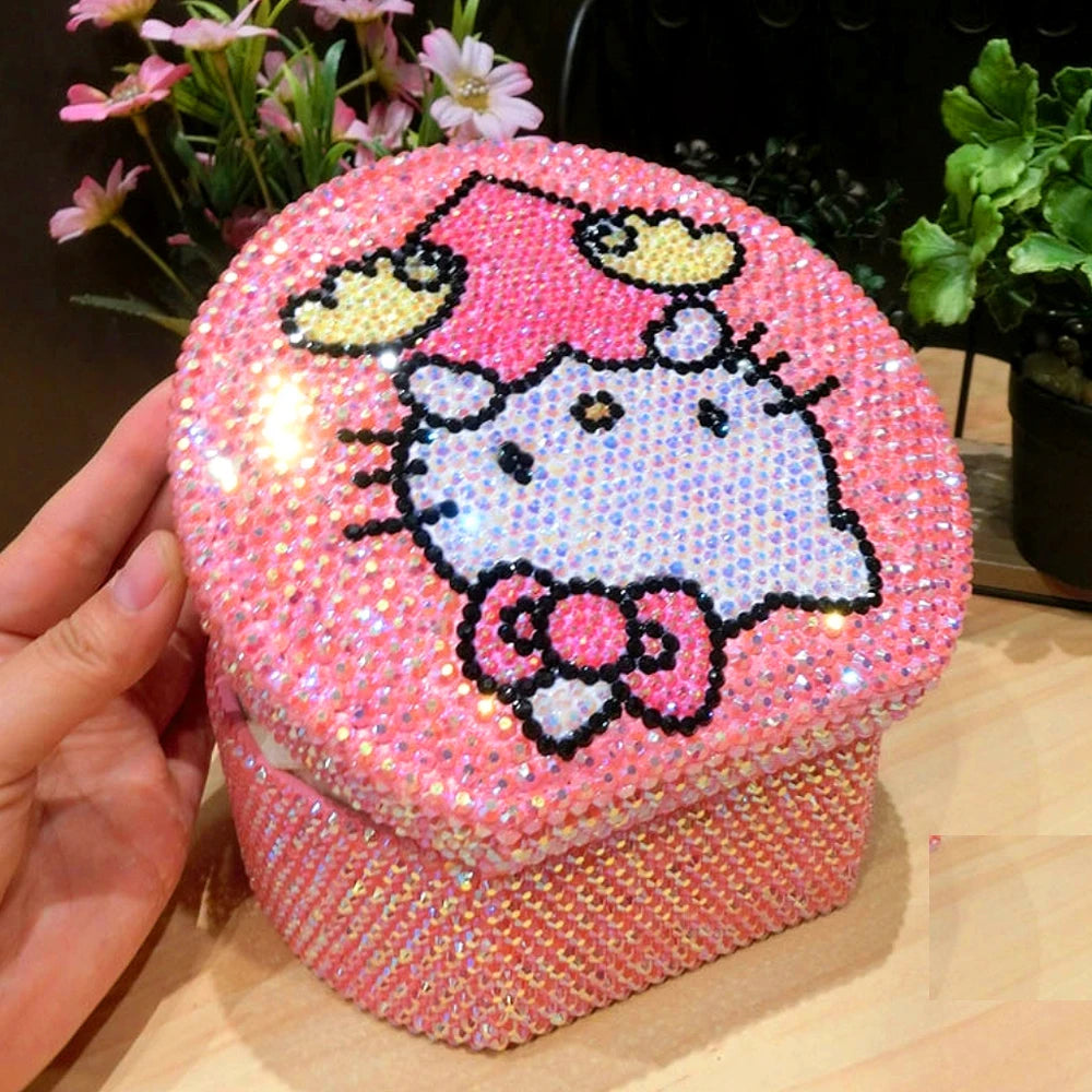 Hello Kitty Handmade Crystal Rhinestone Jewelry Box Storage