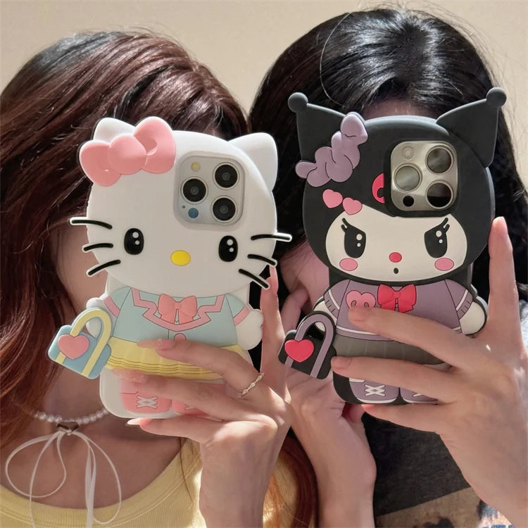 Hello Kitty x Kuromi Kawaii Uniform Silicone Phone Case