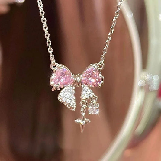 Sweet Pink Bow Necklace