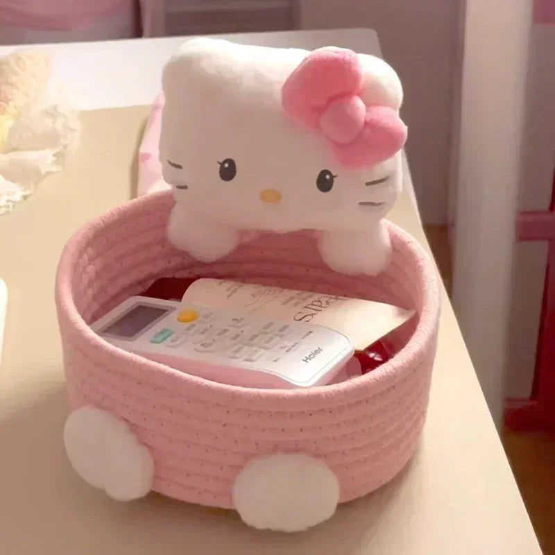 Hello Kitty 50th Anniversary Cute Accessories Handmade Cotton Rope Weaving Storage Basket