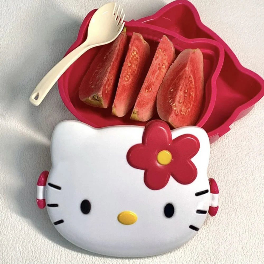 Hello Kitty Lunchbox Student Bento Box Sealed Fruit Box Plate Bow With Spork