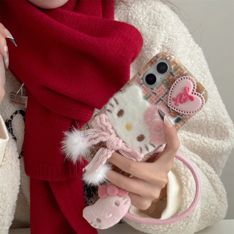 Hello Kitty Winter Warm Furry Plush Scarf Phone Case