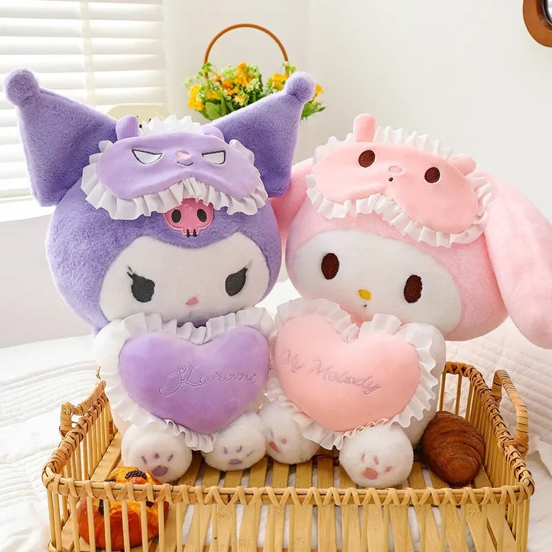 Kuromi & My Melody Pastel Sleepy Pajama Heart Plushie