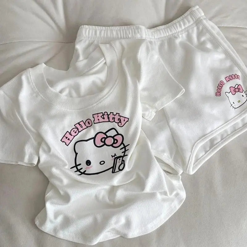 Hello Kitty White Tank Top Shorts Two Piece Set Outfit