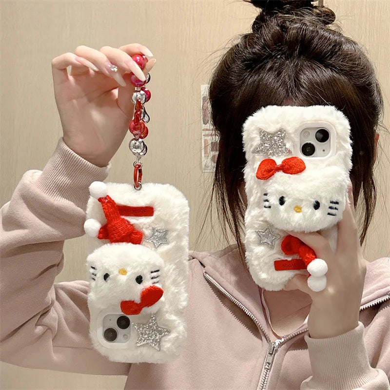 Hello Kitty Luxury Plush Cute Fluffy Christmas Phone Case