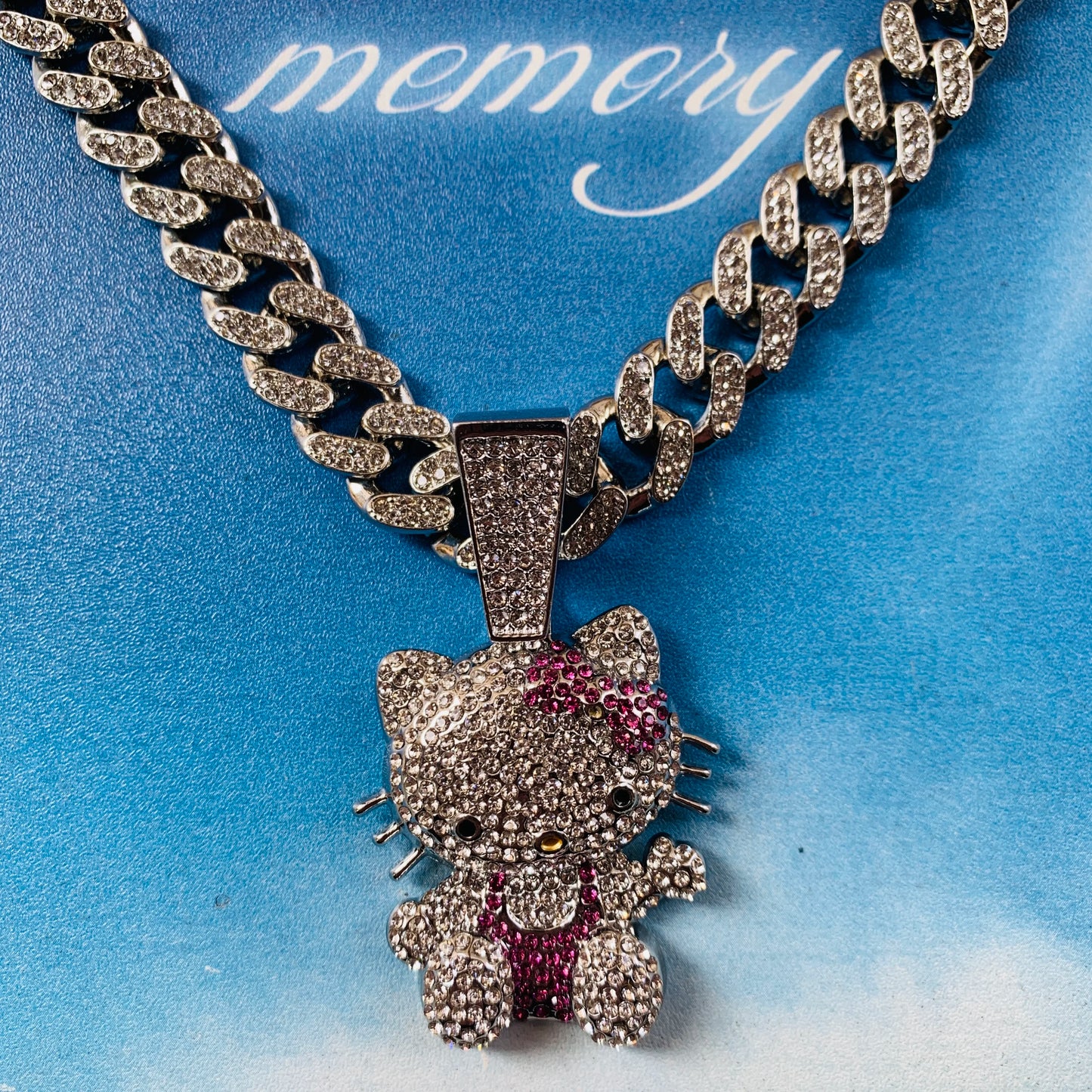 Kawaii Hello Kitty Rhinestone Diamond Pendant Necklace Cuban Chain