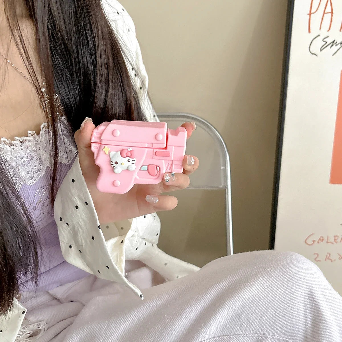 Hello Kitty Pink Kawaii Gun Airpods Case