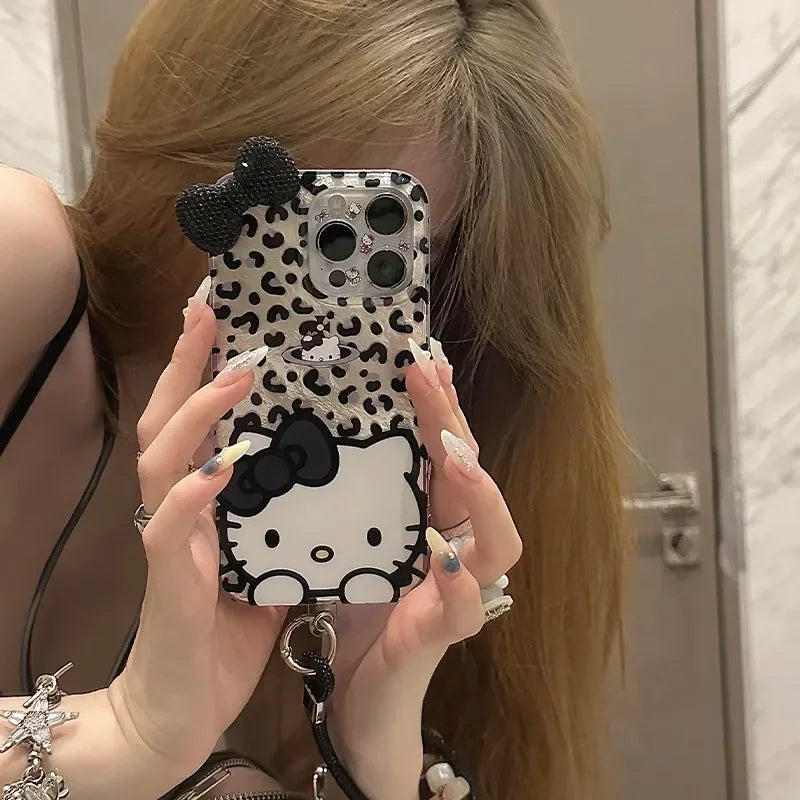 Hello Kitty Leopard Print Diamond Bow Phone Case