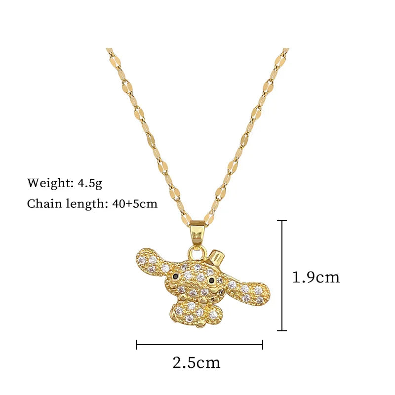 Cinnamoroll Kawaii Rhinestone Gold Necklace