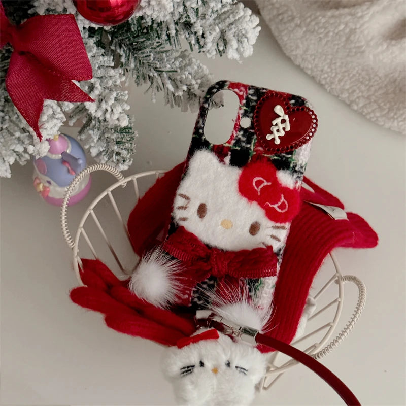 Hello Kitty Winter Warm Furry Plush Scarf Phone Case