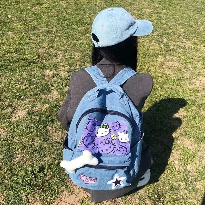 Hello Kitty Denim Y2k Star Bone Backpack