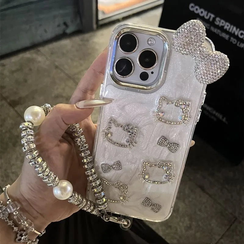 Hello Kitty Silver Rhinestone Bow Phone Case