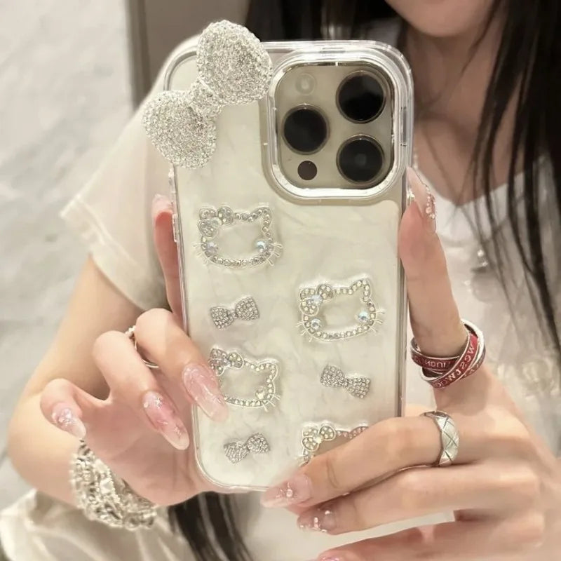 Hello Kitty Silver Rhinestone Bow Phone Case