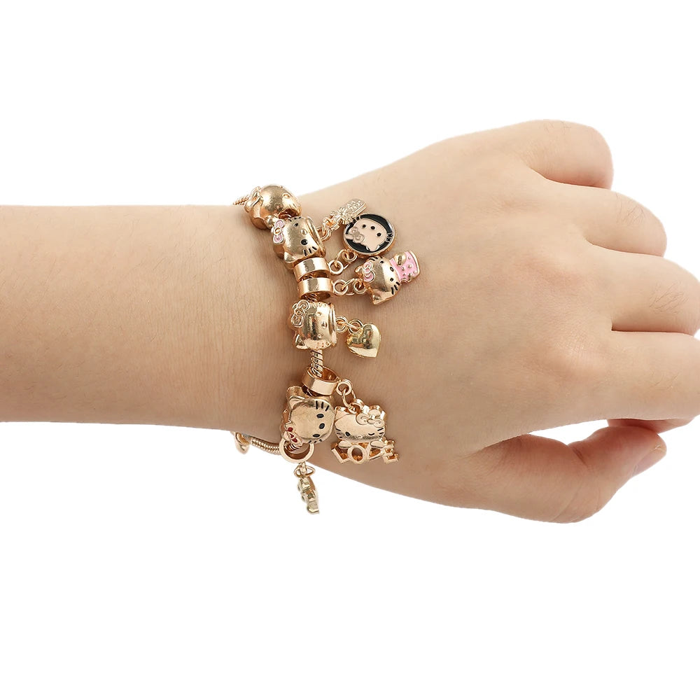 Hello Kitty Gold Charms Bracelets Kawaii