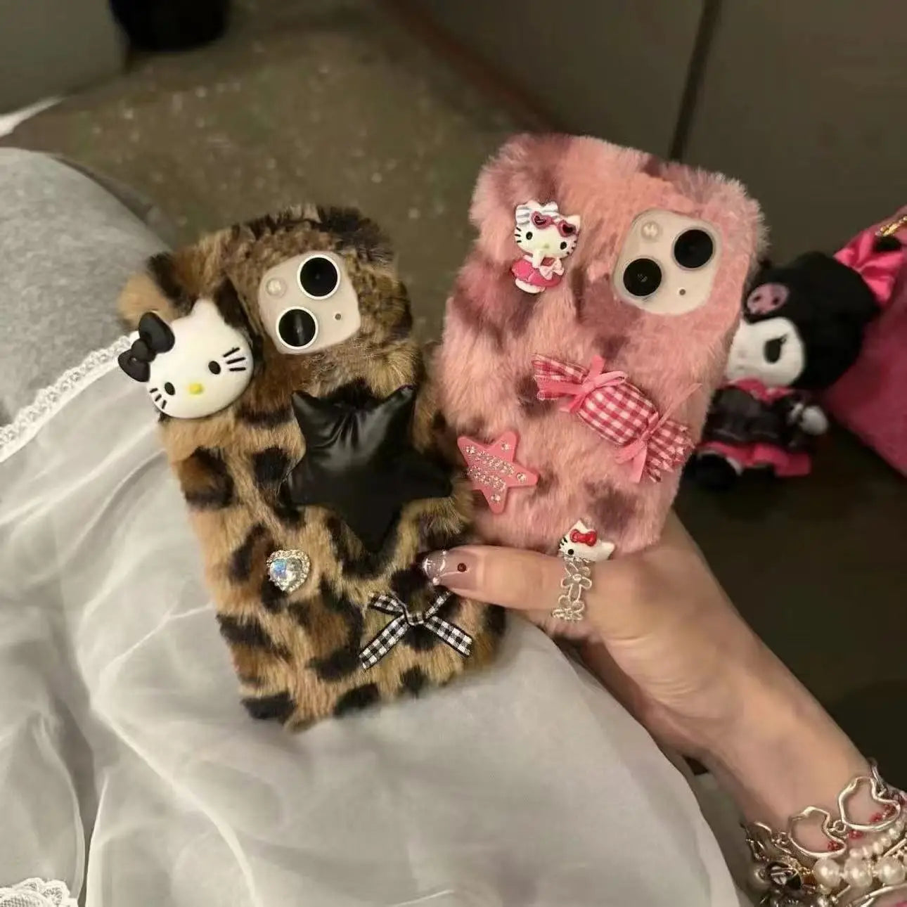 Hello Kitty Plush Leopard Print Phone Case