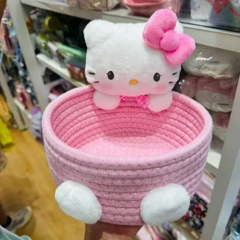 Hello Kitty 50th Anniversary Cute Accessories Handmade Cotton Rope Weaving Storage Basket