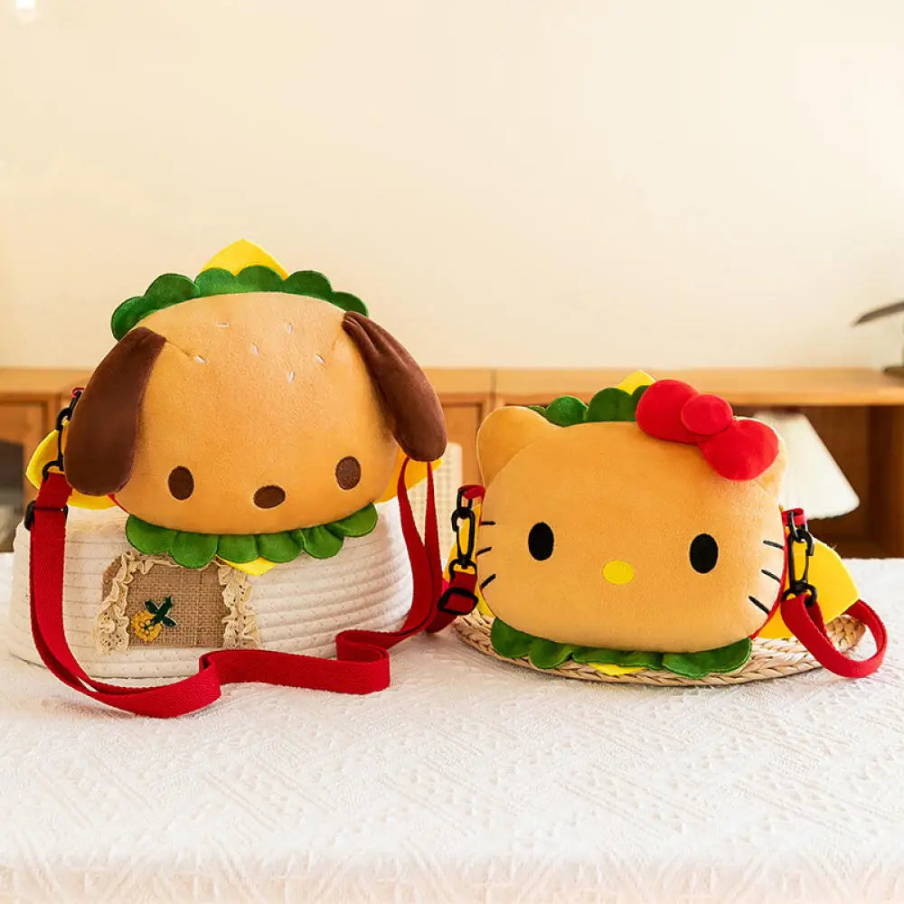 Hello Kitty & Pochacco Hamburger Plush Bag