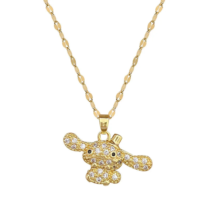 Cinnamoroll Kawaii Rhinestone Gold Necklace