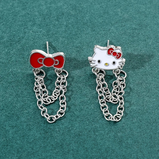 Hello Kitty Long Chain Tassel Stud Earrings Jewelry