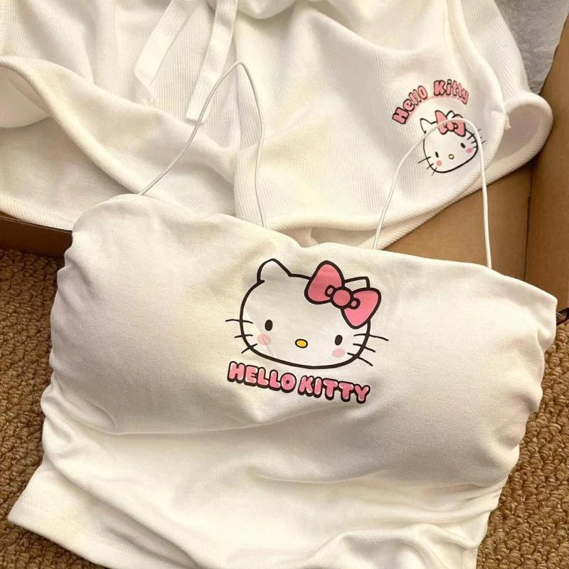 Hello Kitty White Tank Top Shorts Two Piece Set Outfit