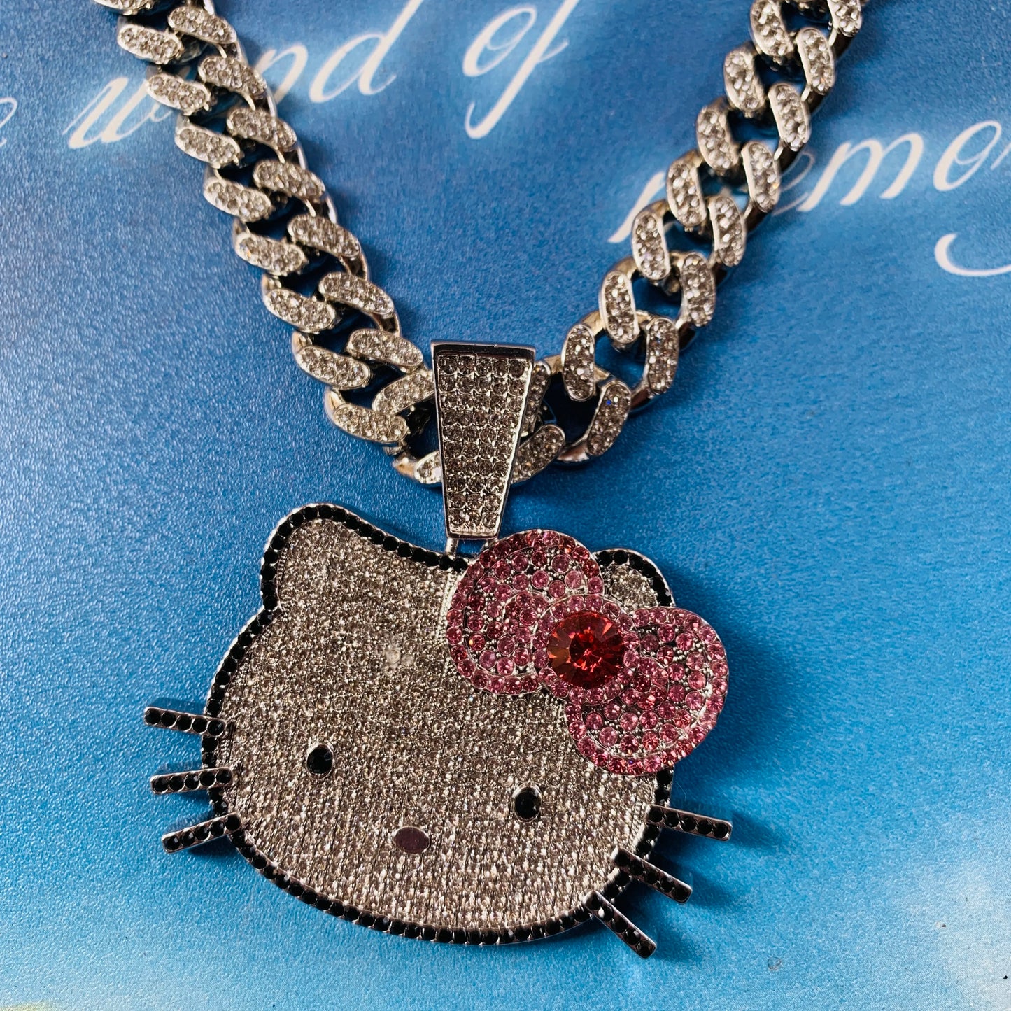 Kawaii Hello Kitty Rhinestone Diamond Pendant Necklace Cuban Chain