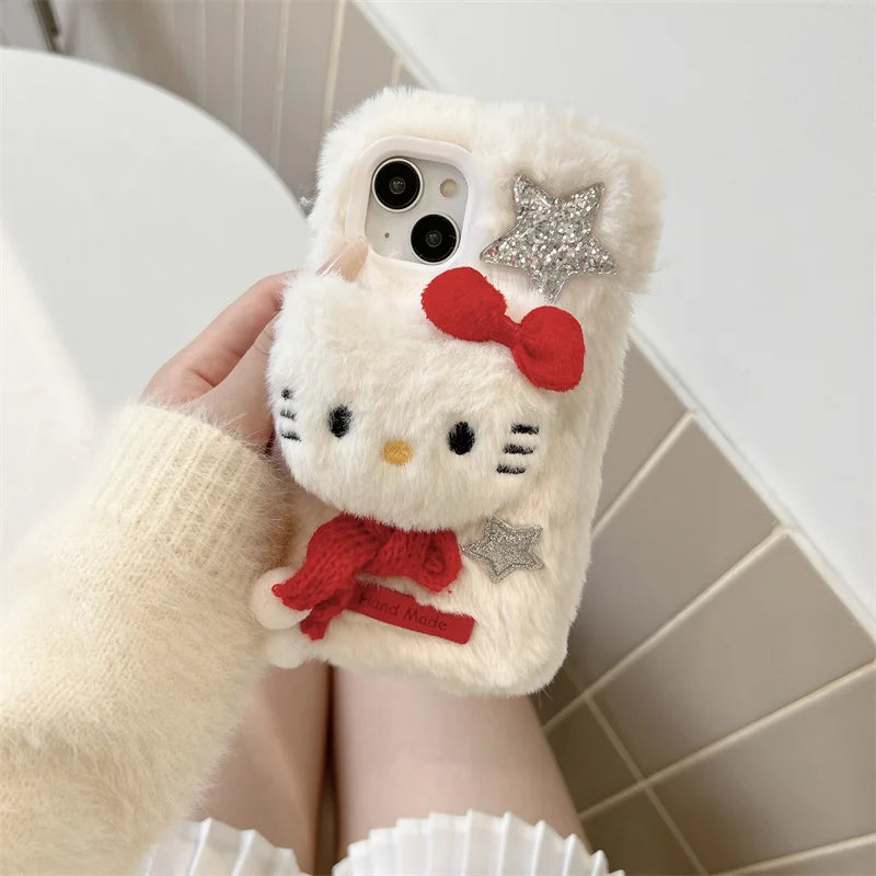 Hello Kitty Luxury Plush Cute Fluffy Christmas Phone Case