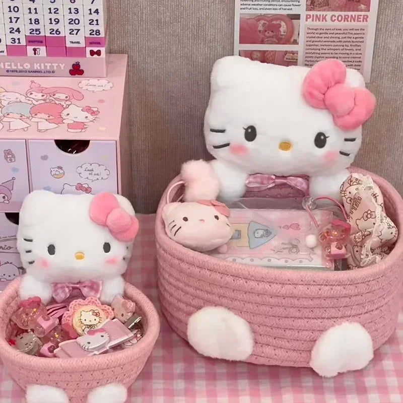 Hello Kitty 50th Anniversary Cute Accessories Handmade Cotton Rope Weaving Storage Basket