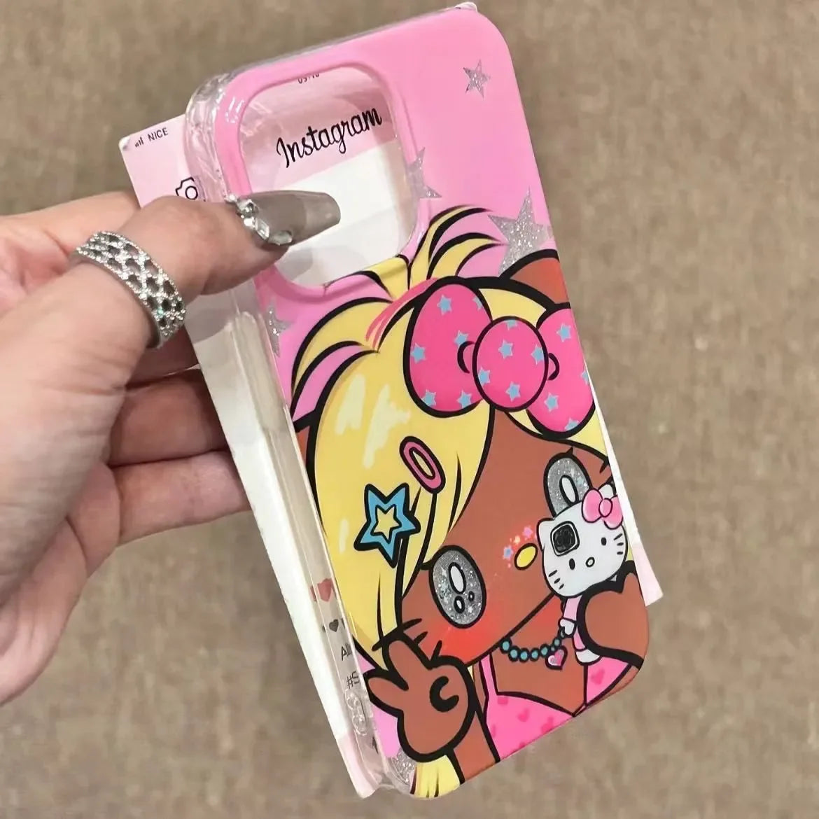 Hello Kitty Blonde Tan brown Y2K Rockstar Peace Phone Case