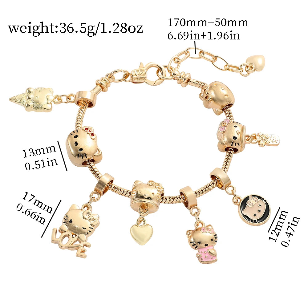 Hello Kitty Gold Charms Bracelets Kawaii